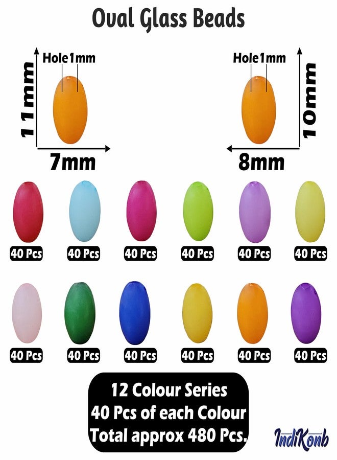INDIKONB Oval Shaped Beads Combo Set | 8x11 mm Opaque Pastel Finish Acrylic Beads for Craft, Decoration & Jewelry Making | Multicolour Plastic Beads - Image 2